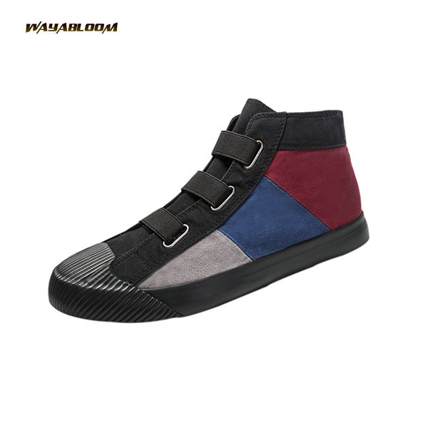 men's casual shoes fashion high top multicolor splicing canvas shoes