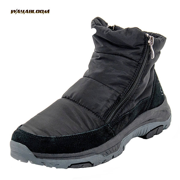 Warm and plush thick soled high top cotton shoes for men's snow boots zippered leather boots for men's shoes